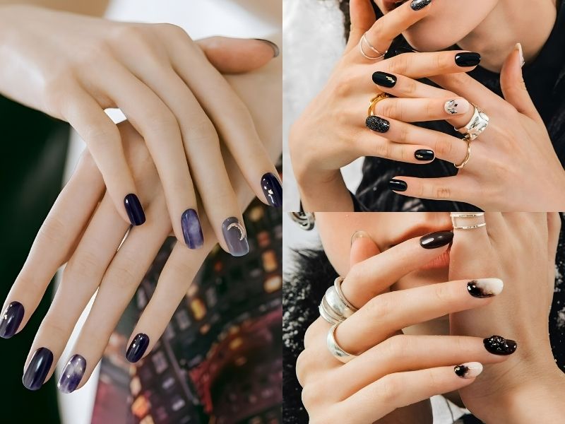 Nail đen đơn giản, ombre