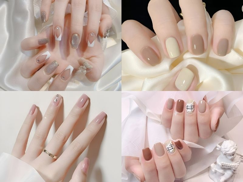 Nail nude kết hợp tráng gương