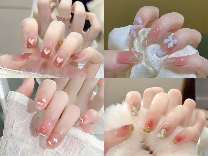 Nail hồng thạch hồng dễ thương