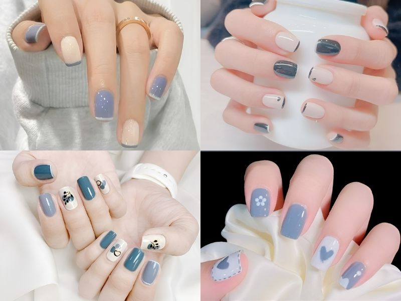 Nail xanh dương vẽ đơn giản