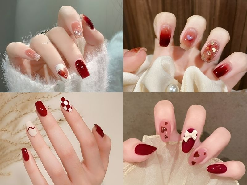 Nail đỏ kết hợp đính charm