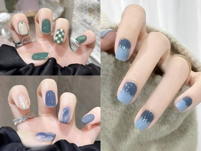 Nail xnah ombre và xanh lá kẻ sọc