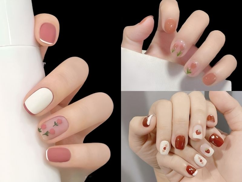 Mẫu nail đơn giản cho móng ngắn màu đỏ hồng