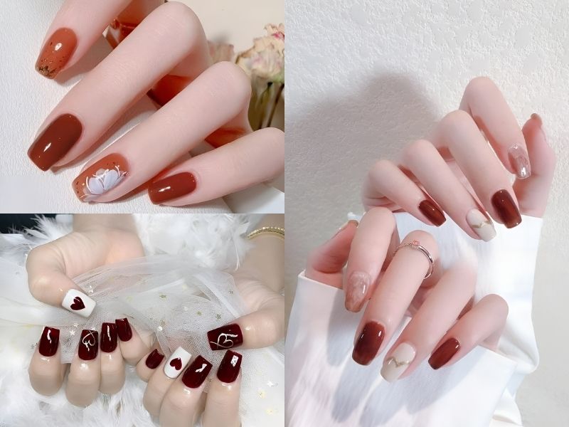 Nail đỏ tết kết hợp vẽ