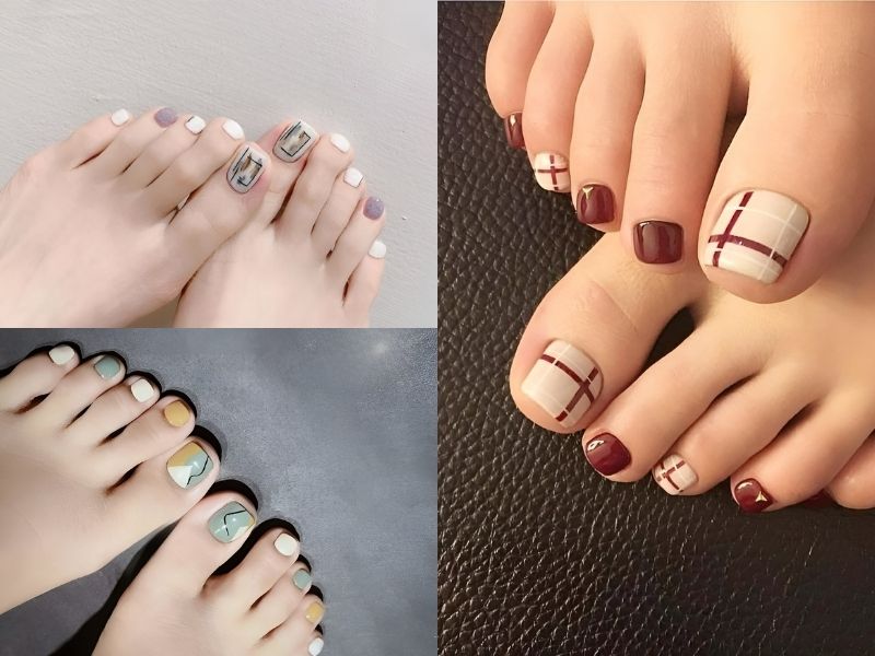 Nail chân đơn giản kẻ sọc