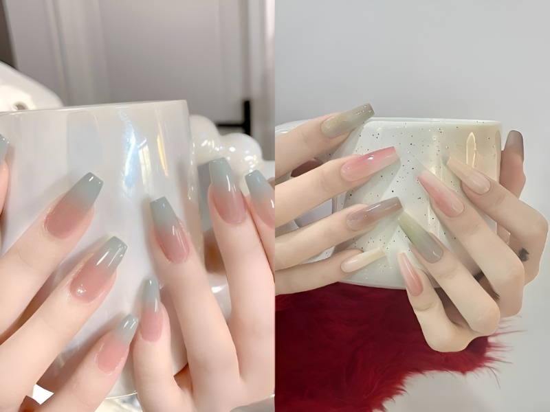 Mẫu nail đơn giản móng úp ombre