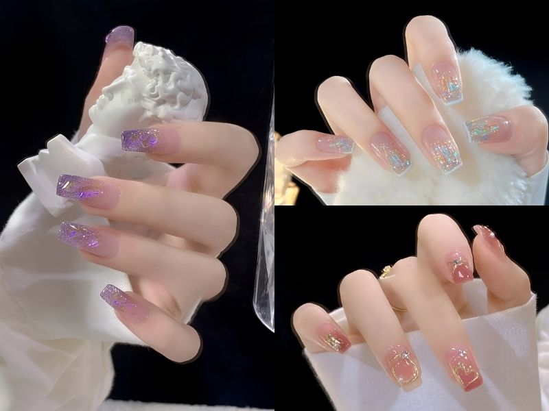 Mẫu nail màu tím và hồng đơn giản, sang trọng