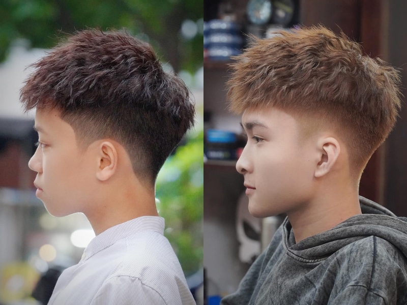 Tóc mohican uốn con sâu có phần tóc được uốn xoăn thành từng sợi ruffled lạ mắt