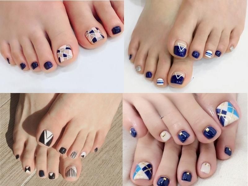 Mẫu nail chân họa tiết hình khối