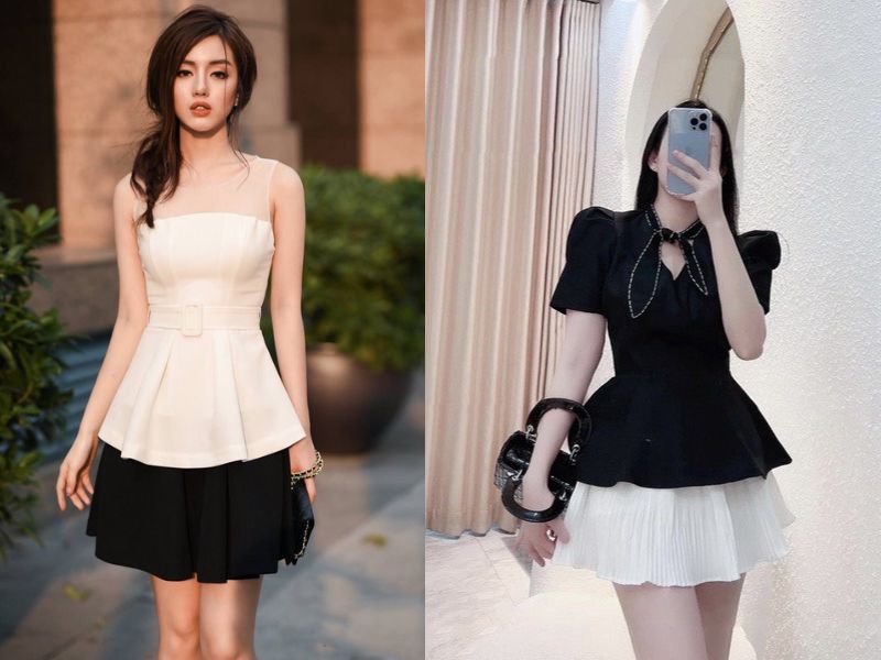 Áo peplum phối chân váy ngắn dáng xòe là set đồ lý tưởng cho những cô nàng theo đuổi phong cách thanh lịch, sang trọng (Nguồn: MARC - Shopee)