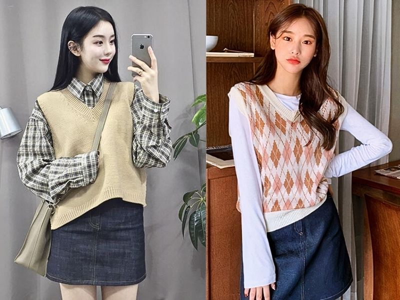 Áo gile là item quen thuộc của những cô nàng yêu thích phong cách thời trang học đường Preppy (Nguồn: bizweb.net - beaudy.vn)