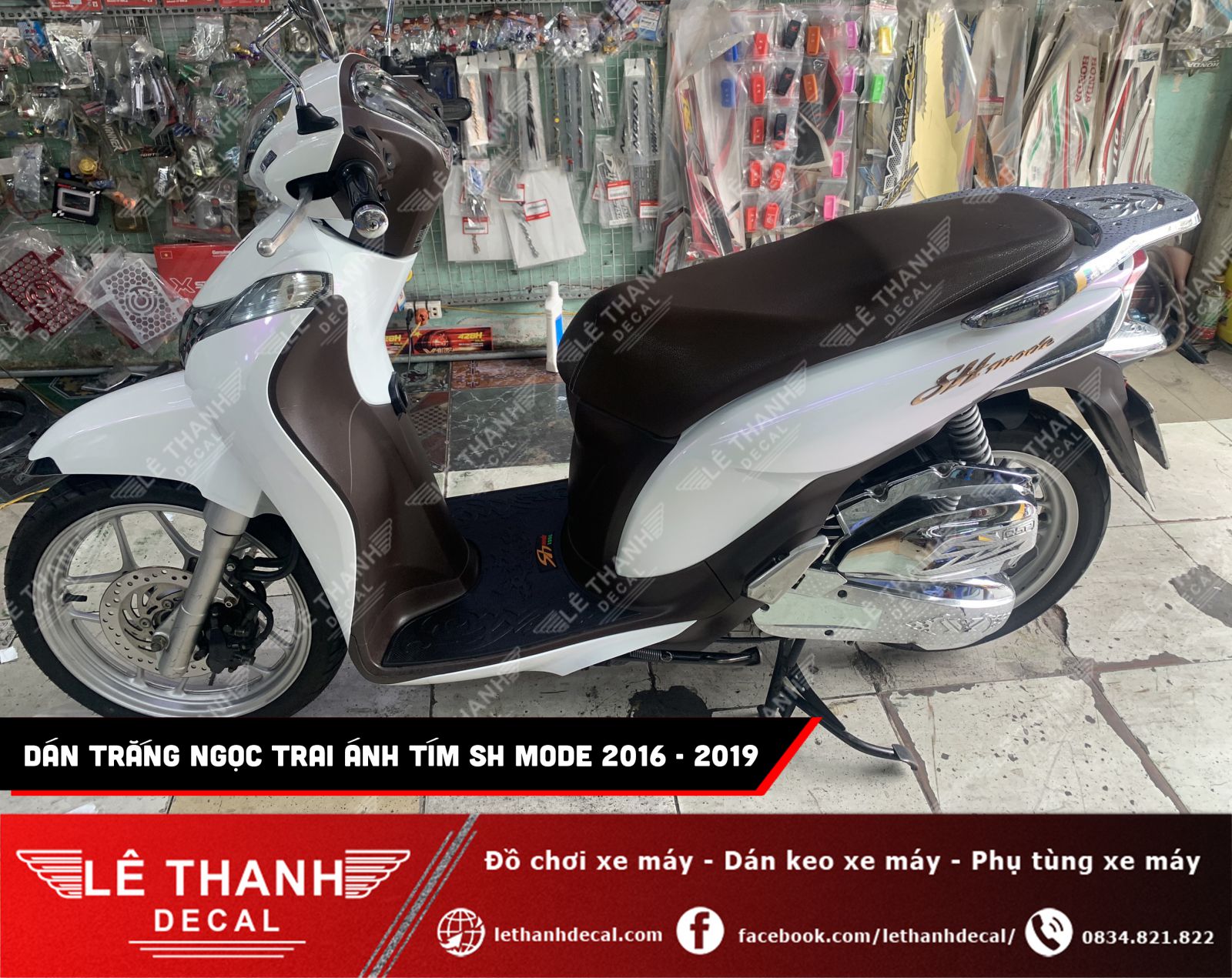 Dán decal đổi màu trắng ngọc trai ánh tím SH Mode 2016 - 2019