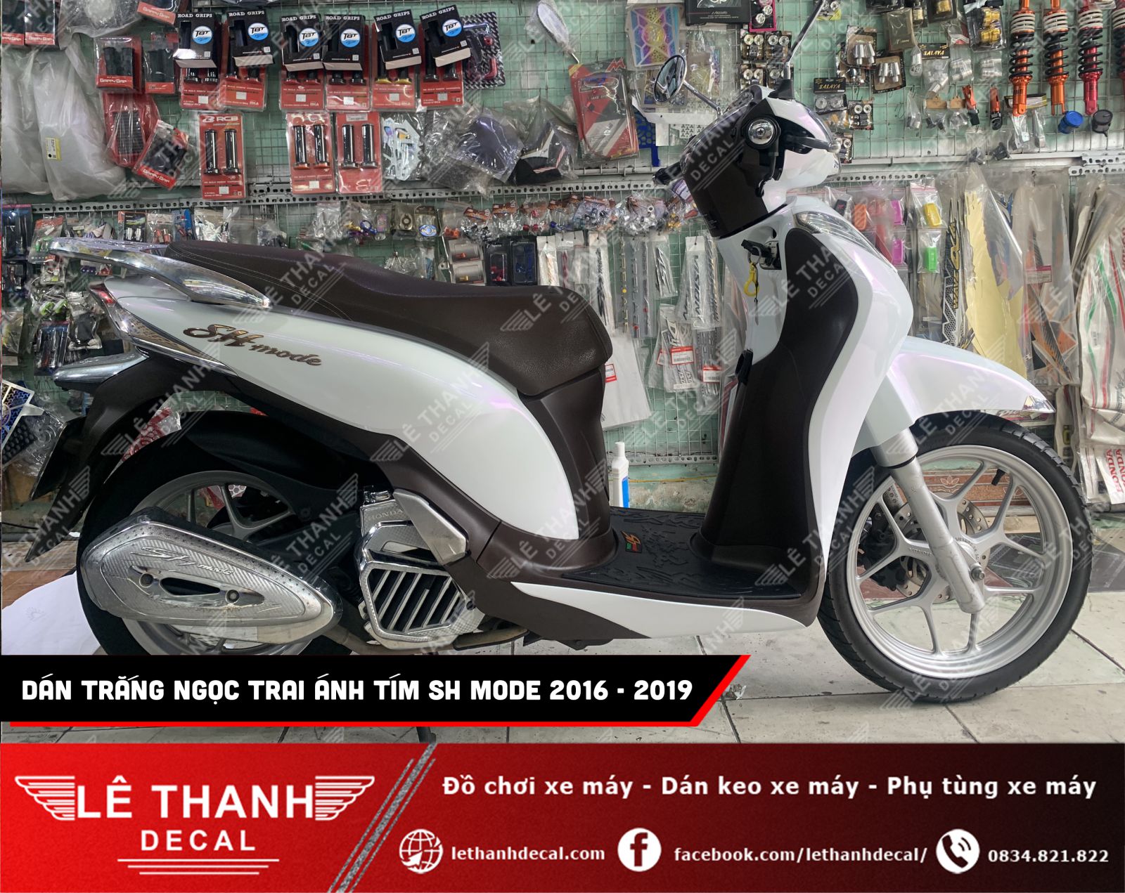 Dán decal đổi màu trắng ngọc trai ánh tím SH Mode 2016 - 2019