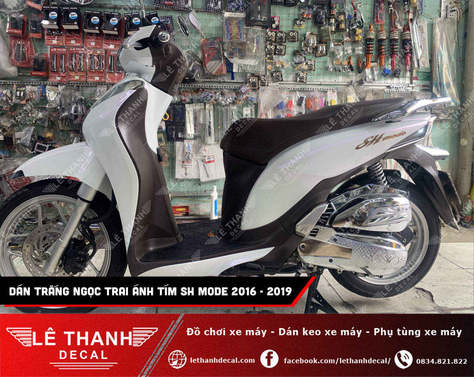 Dán decal đổi màu trắng ngọc trai ánh tím SH Mode 2016 - 2019