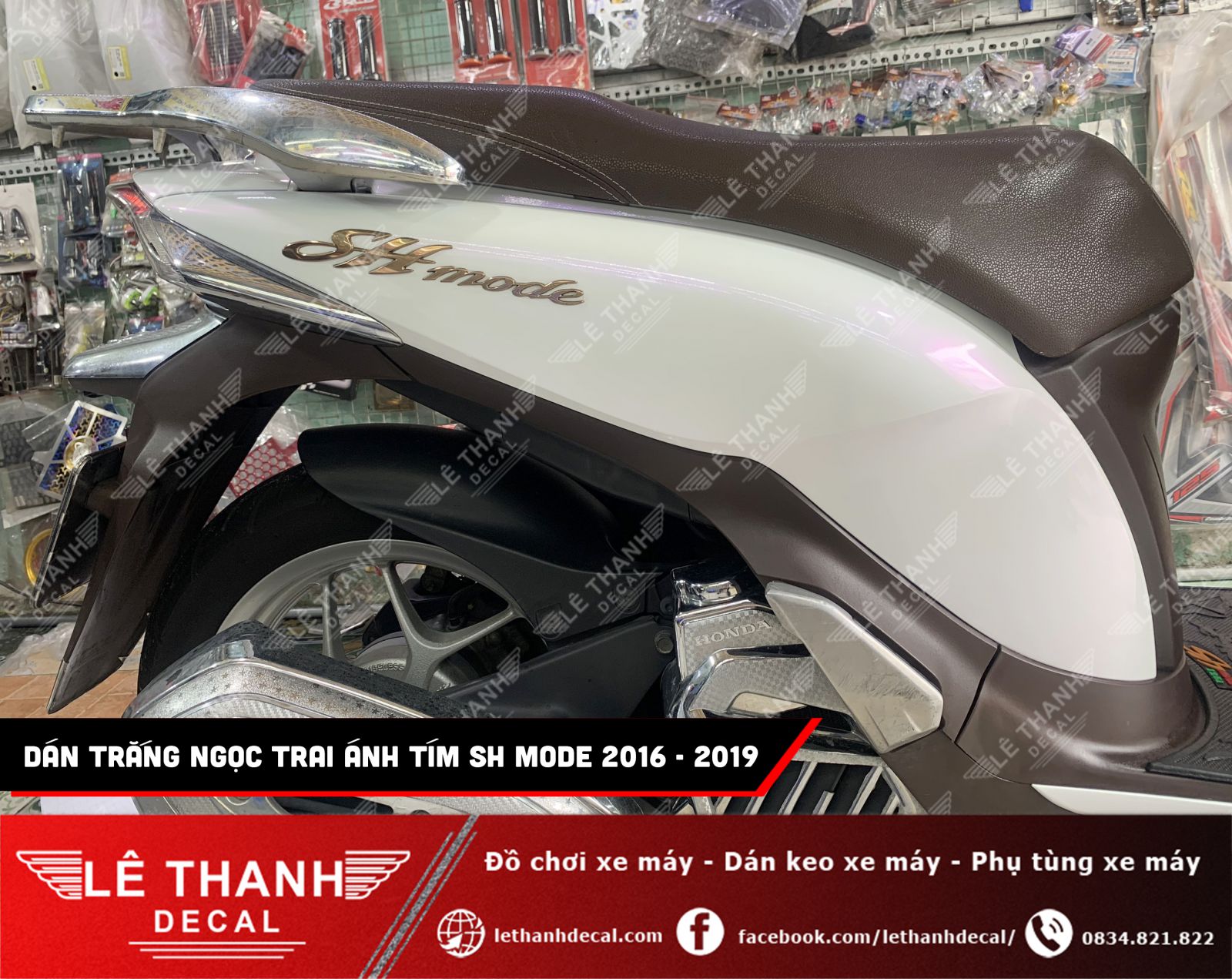 Dán decal đổi màu trắng ngọc trai ánh tím SH Mode 2016 - 2019