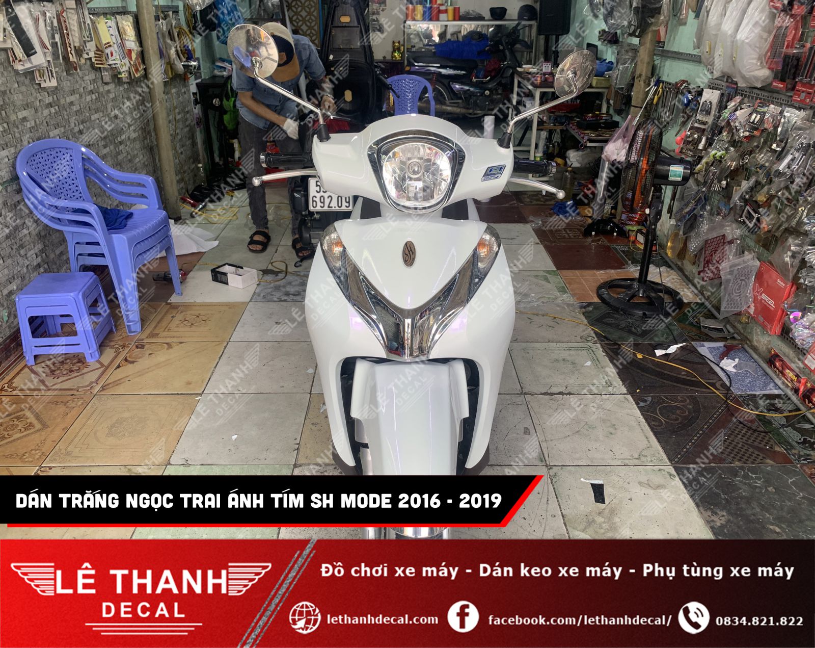 Dán decal đổi màu trắng ngọc trai ánh tím SH Mode 2016 - 2019