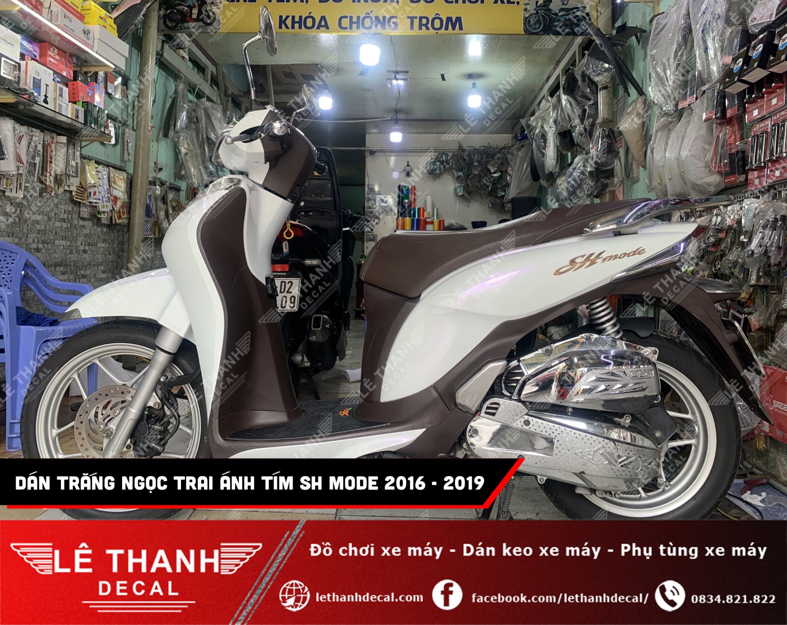 Dán decal đổi màu trắng ngọc trai ánh tím SH Mode 2016 - 2019