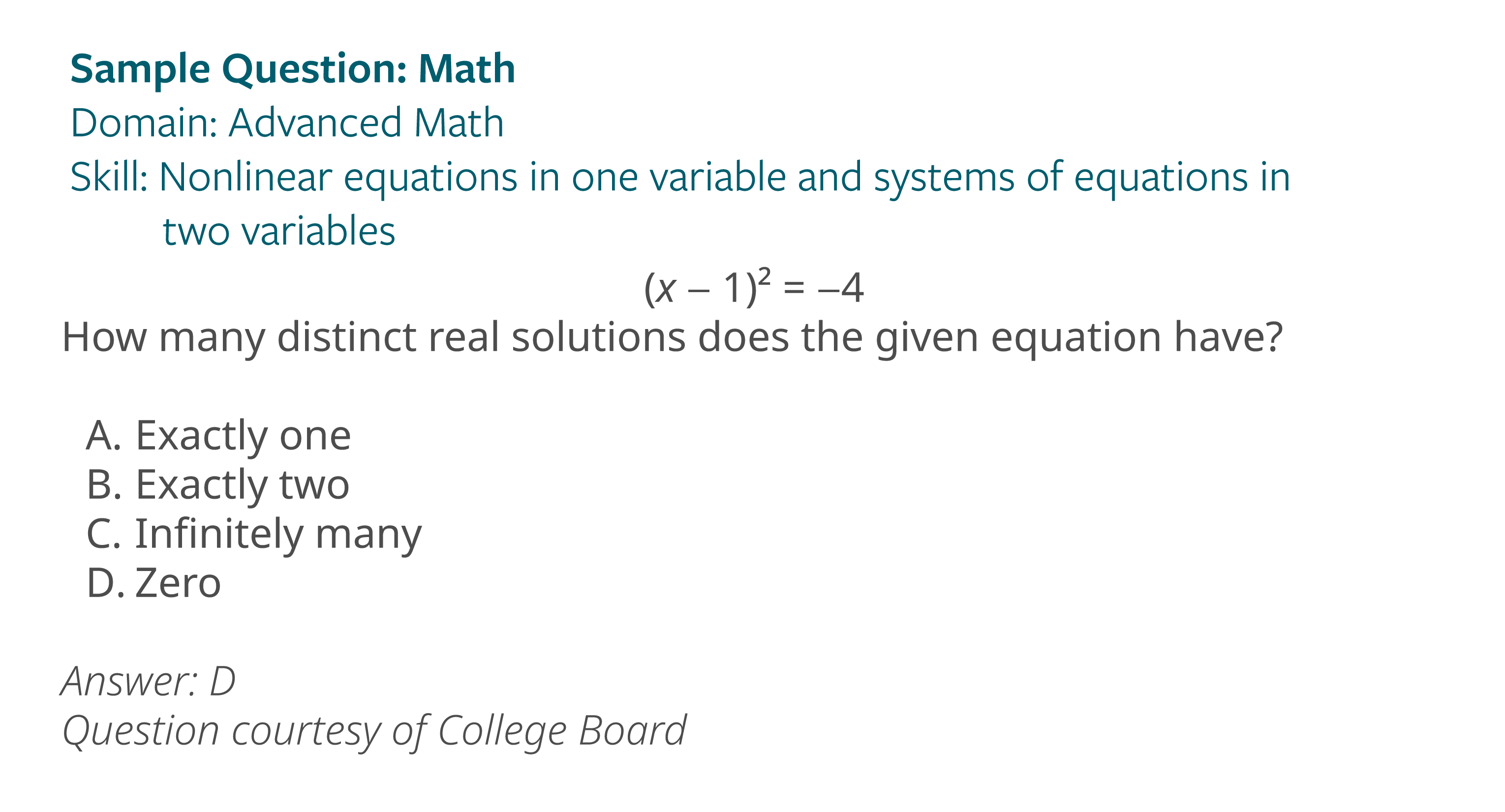 dạng câu hỏi Advanced Math của phần thi SAT