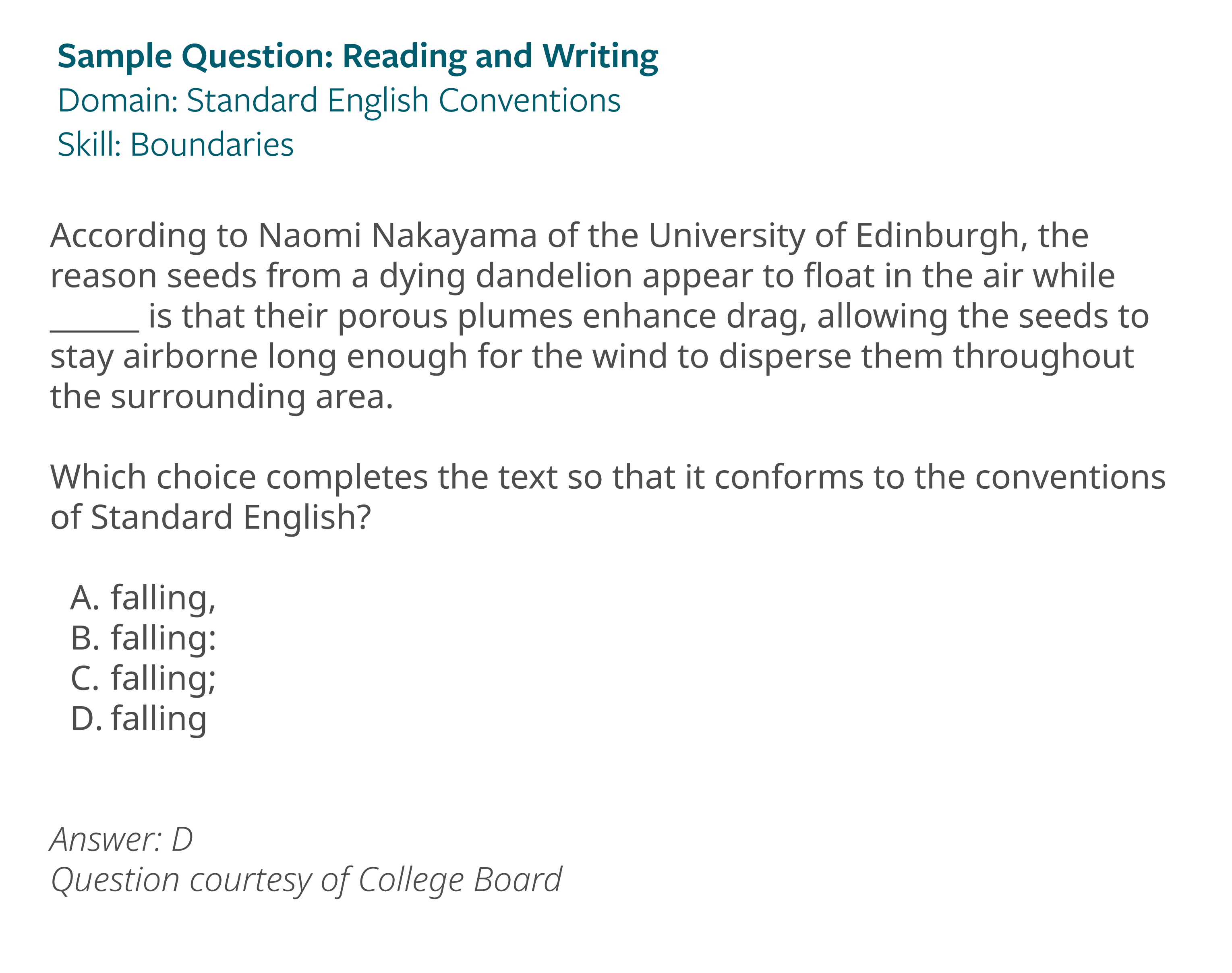 Minh họa dạng câu hỏi Standard English Conventions của phần thi SAT Reading & Writing