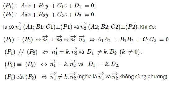 Công thức vị trí tương đối của phương trình mặt phẳng