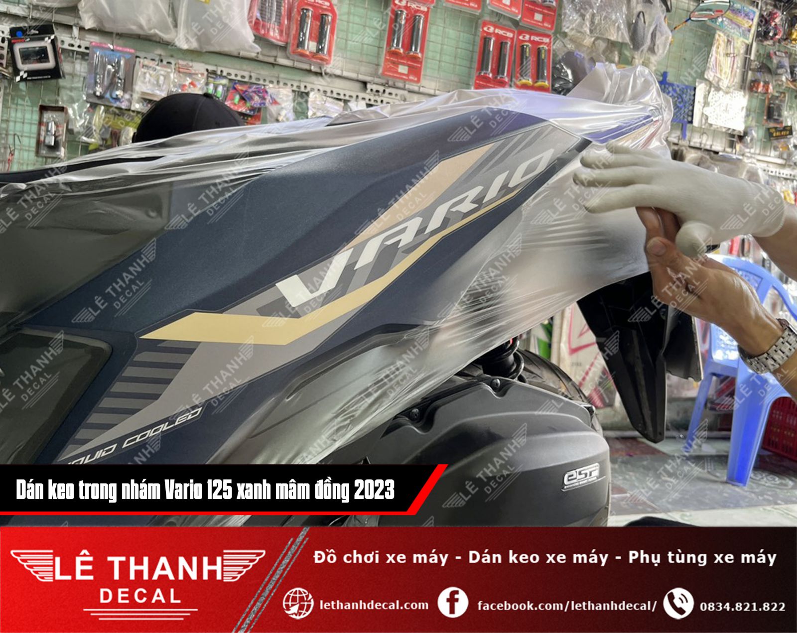 Dán keo trong nhám xe Vario 125 xanh mâm đồng 2023