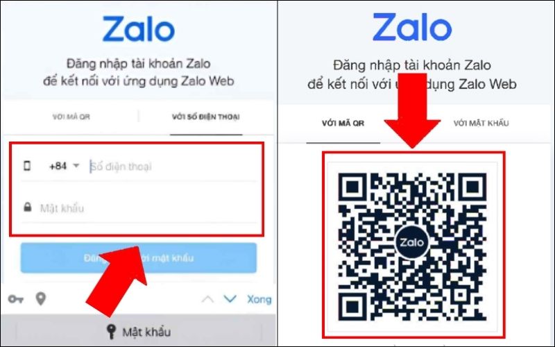 Đăng nhập vào tài khoản zalo bằng số điện thoại và mật khẩu hoặc qua mã QR